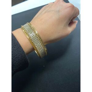 Gold-Tone Rhinestone Inlay Bangle Bracelet – Four-Row Sparkle